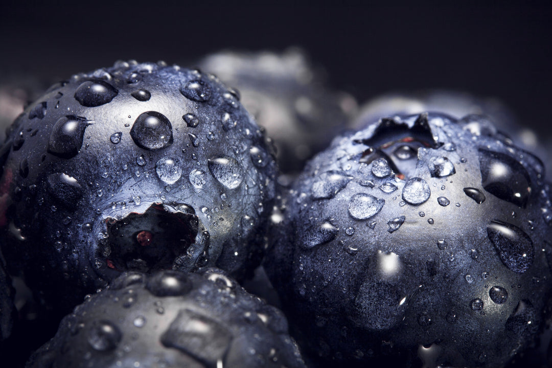 Blueberries wiht water droplets on them