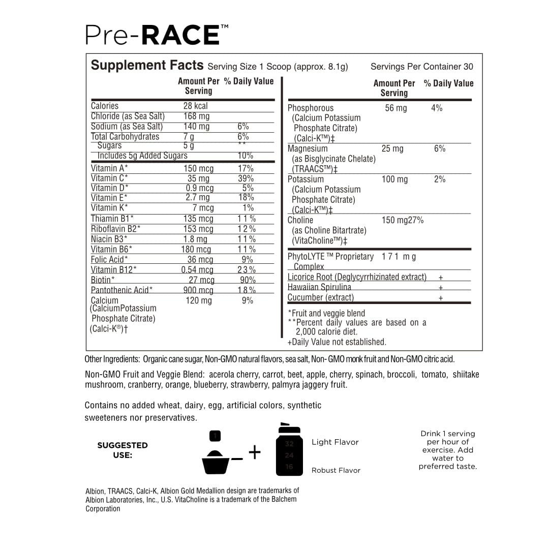 Pre-Race VitaCholine® Enhanced,Electrolyte Drink Mix, Caffeine Free