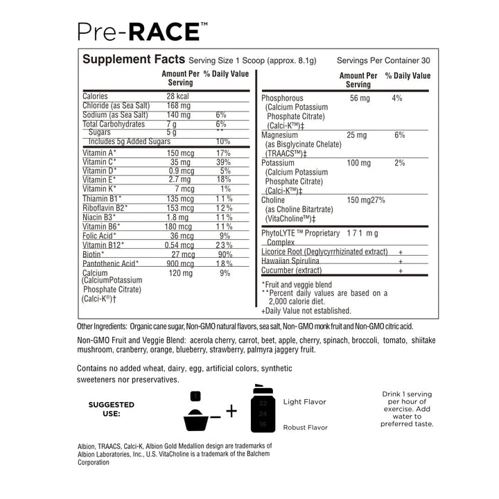 Pre-Race VitaCholine® Enhanced,Electrolyte Drink Mix, Caffeine Free